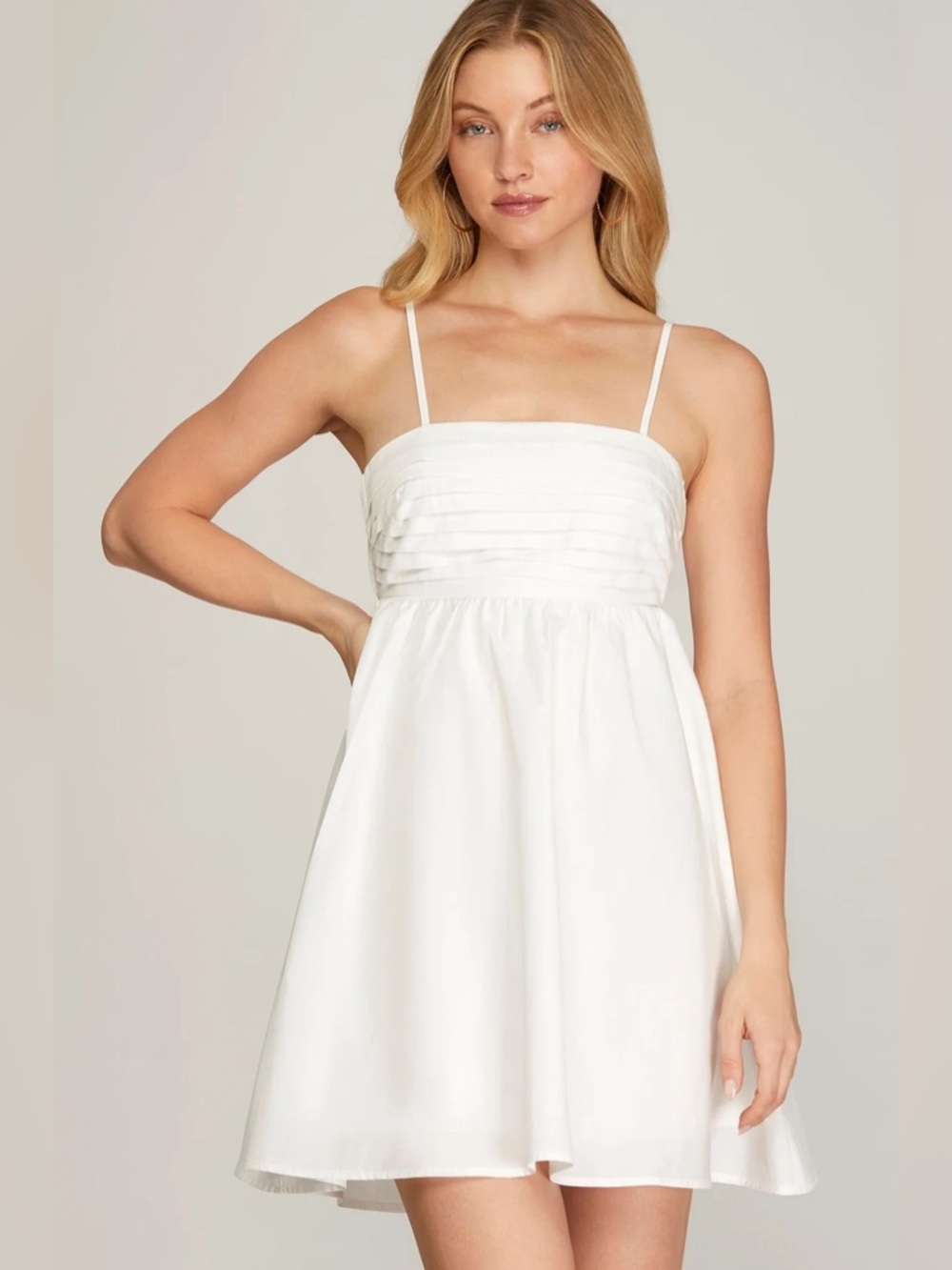 Lovely Day White Spaghetti-Strap Summer Dress Size Small Pleated Top A-line mini